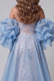 Blauwe en Roze Zeemeermin Bloemenpailletten Spaghetti Bandjes Lange Pageant Jurk Ruffle Sleep