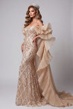 Champagne Sweetheart Zeemeermin Pailletten Lange Pageant Jurk met Sleep