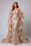 Champagne Sweetheart Zeemeermin Pailletten Lange Pageant Jurk met Sleep