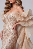 Champagne Sweetheart Zeemeermin Pailletten Lange Pageant Jurk met Sleep