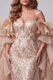 Champagne Sweetheart Zeemeermin Pailletten Lange Pageant Jurk met Sleep