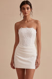 Strapless witte bodycon mini bruidsdouchejurk met kant