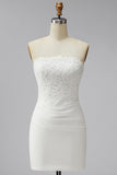 Strapless witte bodycon mini bruidsdouchejurk met kant