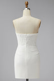 Strapless witte bodycon mini bruidsdouchejurk met kant