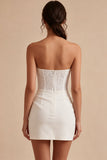 Strapless witte bodycon mini bruidsdouchejurk met kant