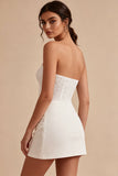 Strapless witte bodycon mini bruidsdouchejurk met kant