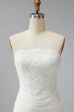 Strapless witte bodycon mini bruidsdouchejurk met kant