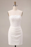 Strapless witte bodycon mini bruidsdouchejurk met kant