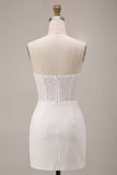 Strapless witte bodycon mini bruidsdouchejurk met kant