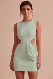 Bodycon uitgesneden ronde hals kleine witte jurk met strik