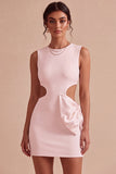 Bodycon uitgesneden ronde hals kleine witte jurk met strik