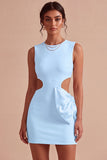 Bodycon uitgesneden ronde hals kleine witte jurk met strik