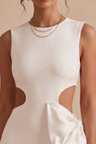 Bodycon uitgesneden ronde hals kleine witte jurk met strik