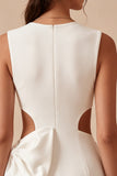 Bodycon uitgesneden ronde hals kleine witte jurk met strik