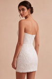 Sweetheart White Floral Bodycon Bridal Shower Jurk