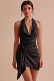 Halter Bodycon gerimpeld rugloos wit jurkje, zonder rug