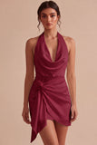 Halter Bodycon gerimpeld rugloos wit jurkje, zonder rug
