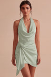 Halter Bodycon gerimpeld rugloos wit jurkje, zonder rug