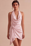 Halter Bodycon gerimpeld rugloos wit jurkje, zonder rug