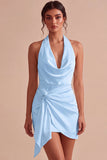 Halter Bodycon gerimpeld rugloos wit jurkje, zonder rug