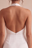 Halter Bodycon gerimpeld rugloos wit jurkje, zonder rug