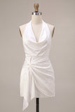 Halter Bodycon gerimpeld rugloos wit jurkje, zonder rug