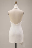 Halter Bodycon gerimpeld rugloos wit jurkje, zonder rug