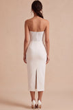 Witte strapless midi bodycon gerimpelde korsetverlovingsjurk met split