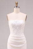 Witte strapless midi bodycon gerimpelde korsetverlovingsjurk met split