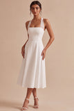 A-lijn witte halter hals midi verlovingsjurk