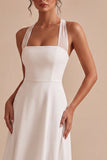 A-lijn witte halter hals midi verlovingsjurk