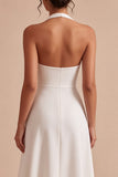 A-lijn witte halter hals midi verlovingsjurk