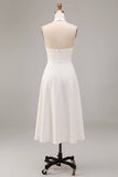 A-lijn witte halter hals midi verlovingsjurk