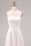 A-lijn witte halter hals midi verlovingsjurk