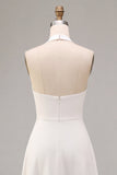 A-lijn witte halter hals midi verlovingsjurk