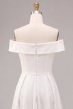 Off-the-shoulder witte A-lijn midi verlovingsjurk met kant