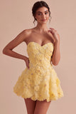 Gele Sweetheart A-lijn parelparels bloemen homecoming jurk met ruches