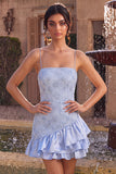 Blauwe Bodycon Met gerimpelde Spaghettibandjes Korte Homecoming-jurk