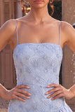 Blauwe Bodycon Met gerimpelde Spaghettibandjes Korte Homecoming-jurk