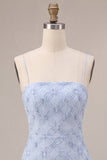 Blauwe Bodycon Met gerimpelde Spaghettibandjes Korte Homecoming-jurk