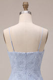 Blauwe Bodycon Met gerimpelde Spaghettibandjes Korte Homecoming-jurk