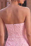 Strapless roze Jacquard Bodycon korset Korte Homecoming jurk met strik