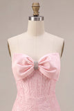 Strapless roze Jacquard Bodycon korset Korte Homecoming jurk met strik
