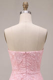 Strapless roze Jacquard Bodycon korset Korte Homecoming jurk met strik
