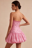 A-lijn roze strapless pailletten gerimpelde bobbelom-jurk korte homecoming jurk