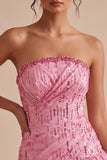 A-lijn roze strapless pailletten gerimpelde bobbelom-jurk korte homecoming jurk