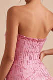 A-lijn roze strapless pailletten gerimpelde bobbelom-jurk korte homecoming jurk