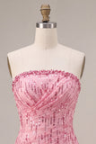 A-lijn roze strapless pailletten gerimpelde bobbelom-jurk korte homecoming jurk