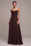 Donkere Koffie Sweetheart A-lijn Chiffon lange formele jurk