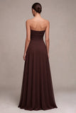 Donkere Koffie Sweetheart A-lijn Chiffon lange formele jurk